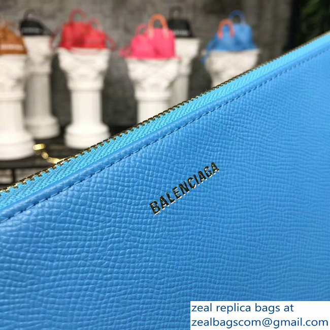 Balenciag Front Logo Ville Pouch Clutch Bag Sky Blue 2018 - Click Image to Close