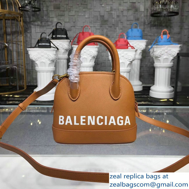 Balenciag Front Logo Ville Top Handle Mini Bag Brown 2018