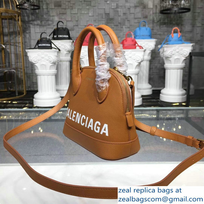 Balenciag Front Logo Ville Top Handle Mini Bag Brown 2018