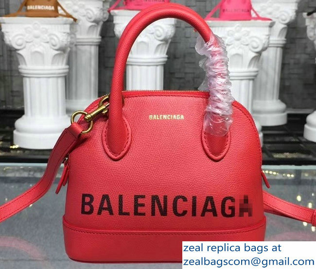 Balenciag Front Logo Ville Top Handle Mini Bag Red 2018