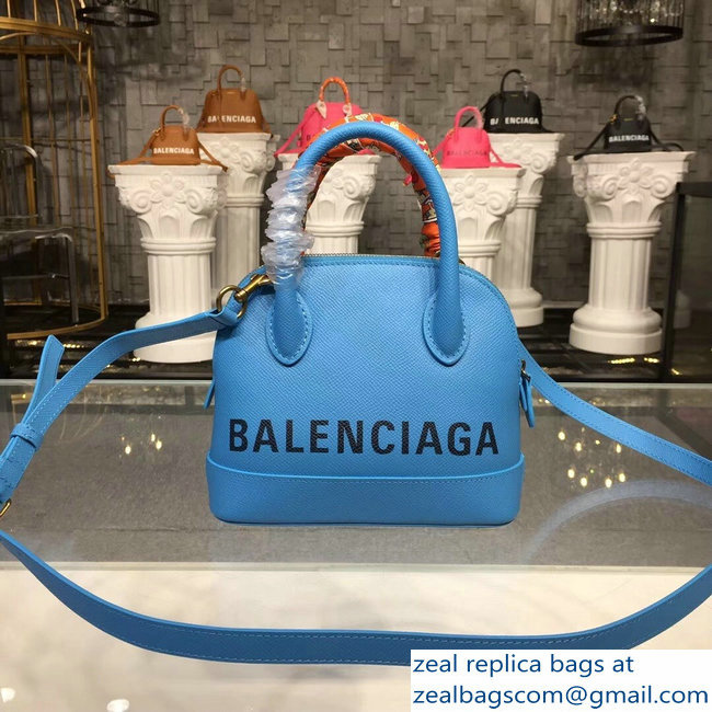 Balenciag Front Logo Ville Top Handle Mini Bag Sky Blue 2018 - Click Image to Close