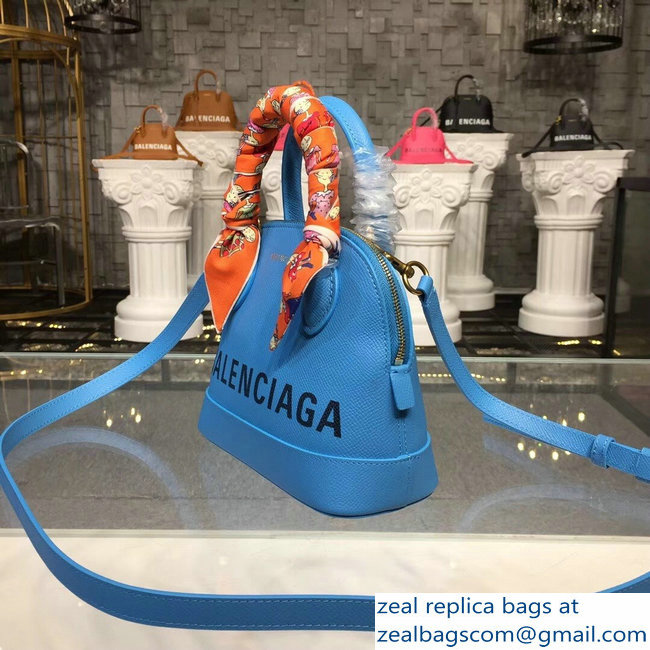 Balenciag Front Logo Ville Top Handle Mini Bag Sky Blue 2018 - Click Image to Close