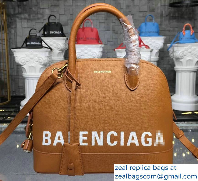 Balenciag Front Logo Ville Top Handle Small Bag Brown 2018 - Click Image to Close