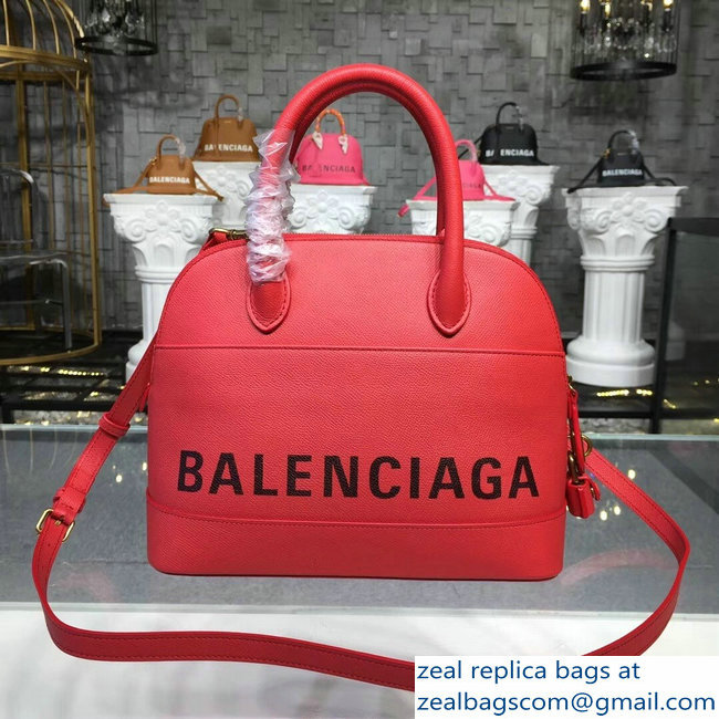 Balenciag Front Logo Ville Top Handle Small Bag Red 2018