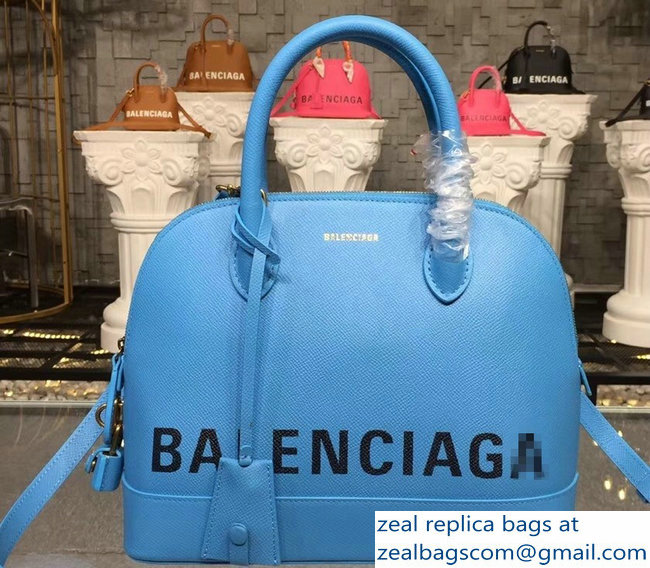 Balenciag Front Logo Ville Top Handle Small Bag Sky Blue 2018