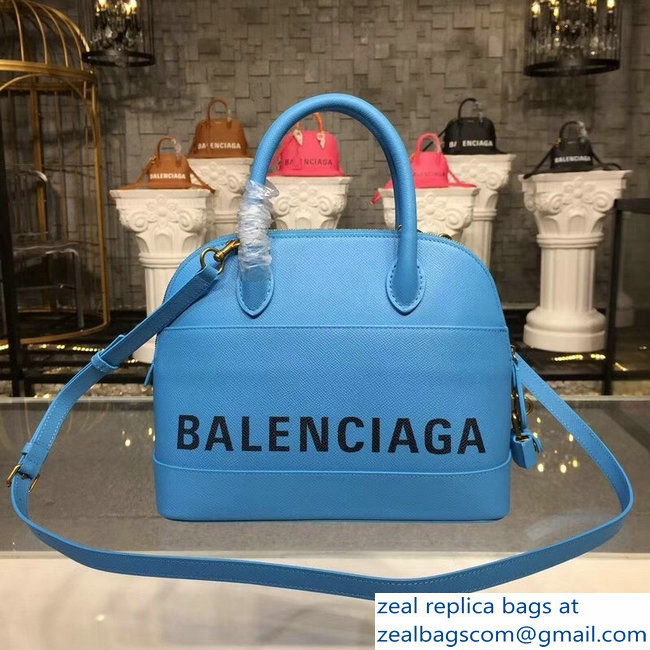 Balenciag Front Logo Ville Top Handle Small Bag Sky Blue 2018