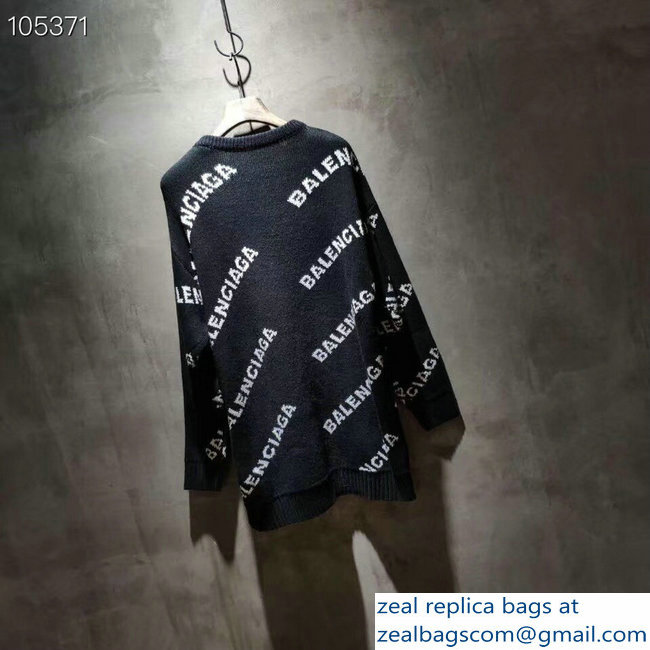 Balenciaga Jacquard All Over Logo Crewneck Sweater Black 2018