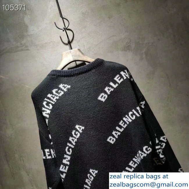 Balenciaga Jacquard All Over Logo Crewneck Sweater Black 2018 - Click Image to Close