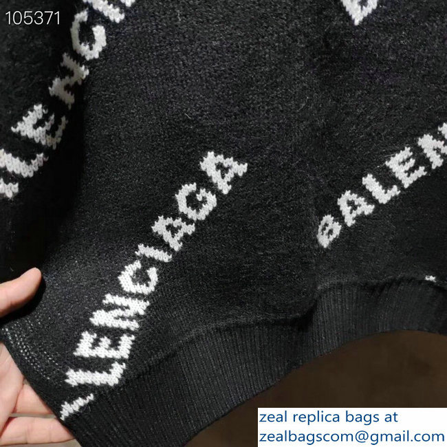 Balenciaga Jacquard All Over Logo Crewneck Sweater Black 2018 - Click Image to Close