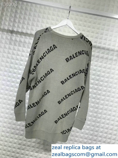 Balenciaga Jacquard All Over Logo Crewneck Sweater Gray 2018 - Click Image to Close