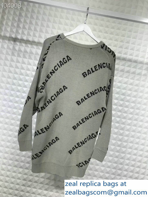 Balenciaga Jacquard All Over Logo Crewneck Sweater Gray 2018