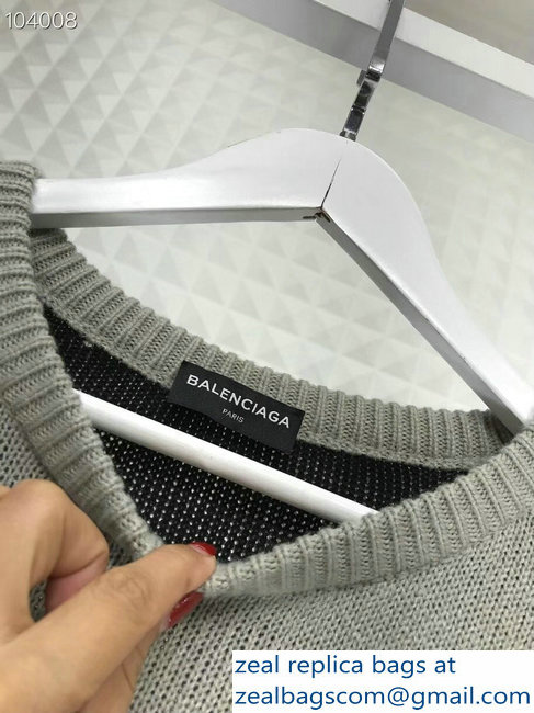 Balenciaga Jacquard All Over Logo Crewneck Sweater Gray 2018 - Click Image to Close