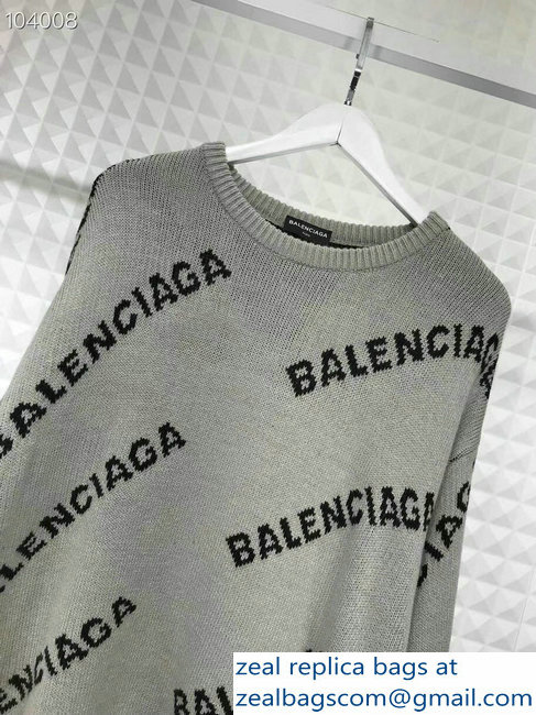Balenciaga Jacquard All Over Logo Crewneck Sweater Gray 2018
