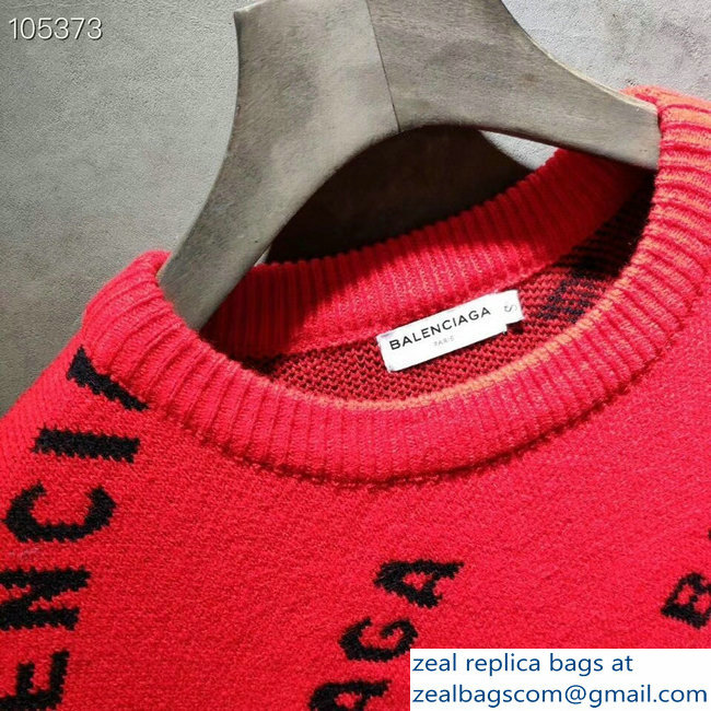 Balenciaga Jacquard All Over Logo Crewneck Sweater Red 2018