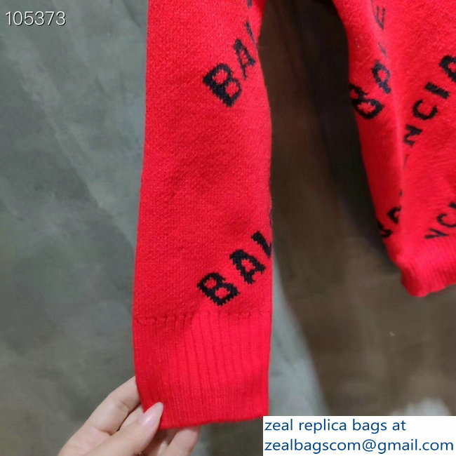 Balenciaga Jacquard All Over Logo Crewneck Sweater Red 2018