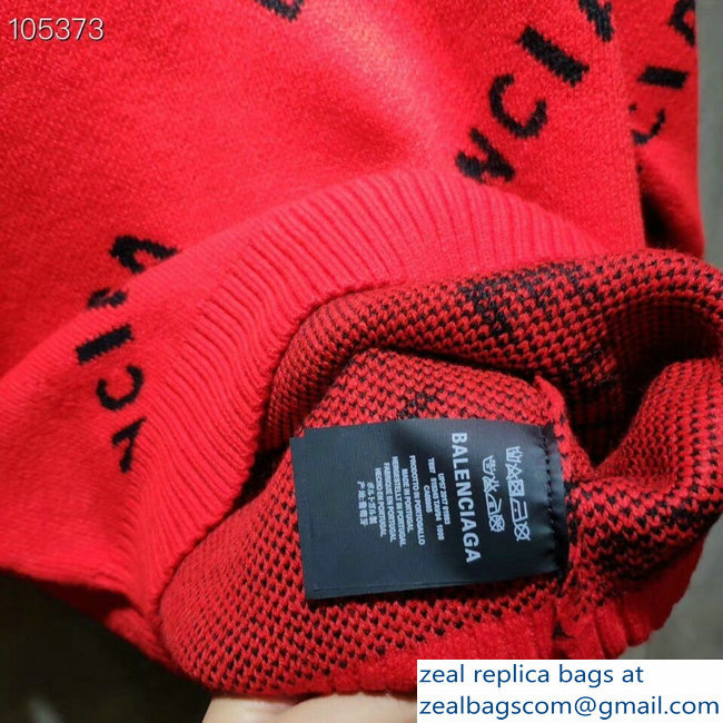 Balenciaga Jacquard All Over Logo Crewneck Sweater Red 2018