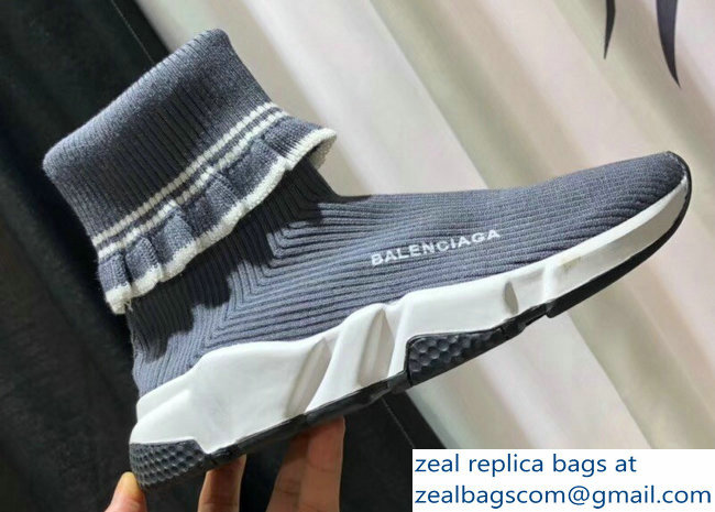 Balenciaga Knit Sock Speed Trainers Lovers Sneakers Cuffed Gray 2018 - Click Image to Close