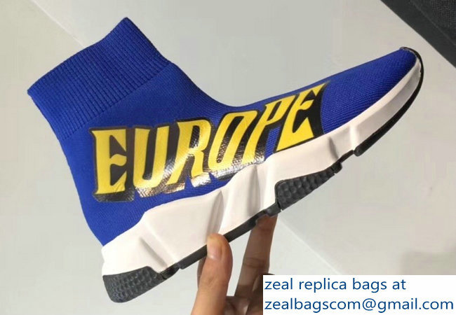 Balenciaga Knit Sock Speed Trainers Lovers Sneakers Europe Blue 2018 - Click Image to Close