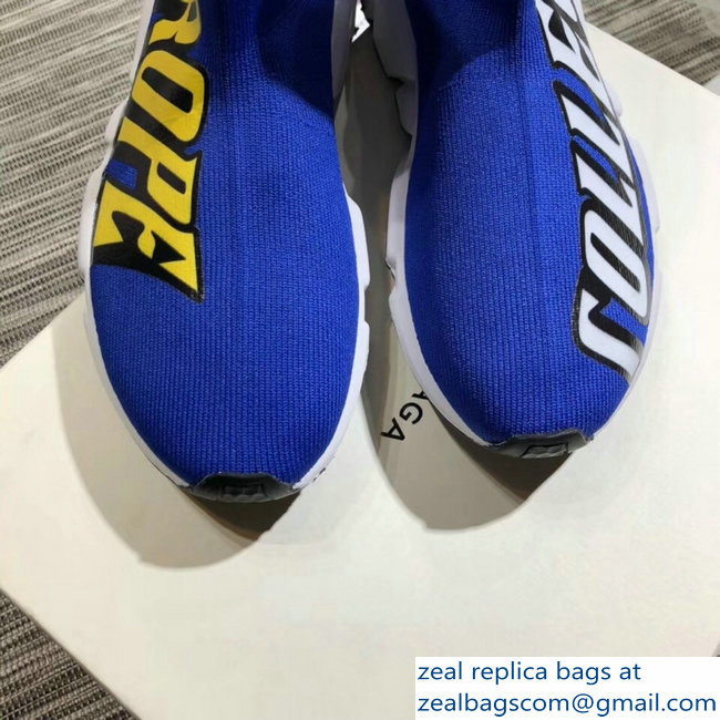 Balenciaga Knit Sock Speed Trainers Lovers Sneakers Europe Blue 2018 - Click Image to Close