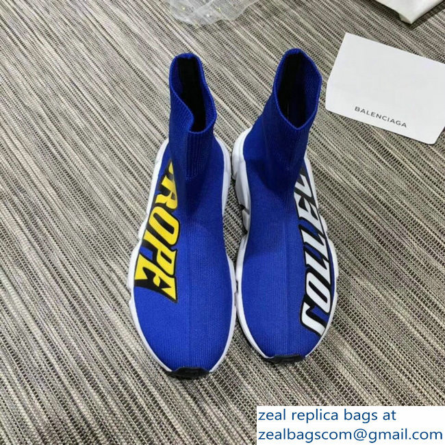 Balenciaga Knit Sock Speed Trainers Lovers Sneakers Europe Blue 2018 - Click Image to Close