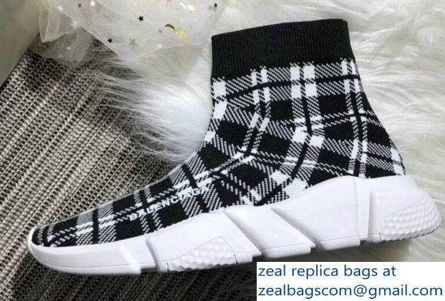 Balenciaga Knit Sock Speed Trainers Lovers Sneakers Grid Black/White 2018 - Click Image to Close