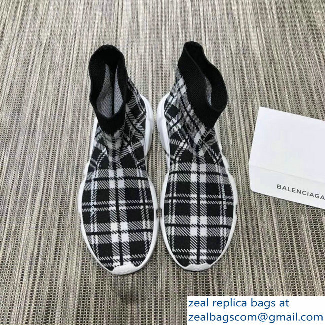 Balenciaga Knit Sock Speed Trainers Lovers Sneakers Grid Black/White 2018 - Click Image to Close