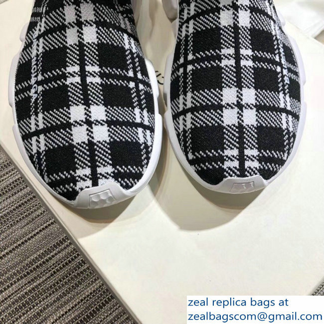 Balenciaga Knit Sock Speed Trainers Lovers Sneakers Grid Black/White 2018 - Click Image to Close