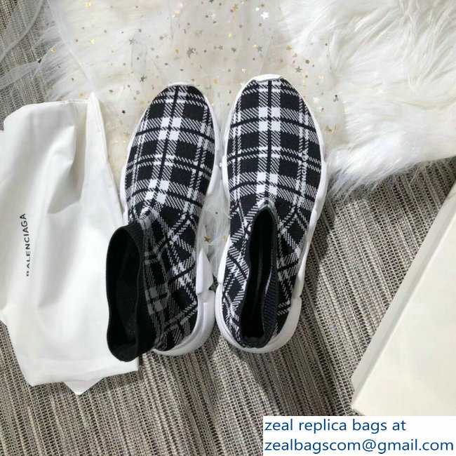 Balenciaga Knit Sock Speed Trainers Lovers Sneakers Grid Black/White 2018
