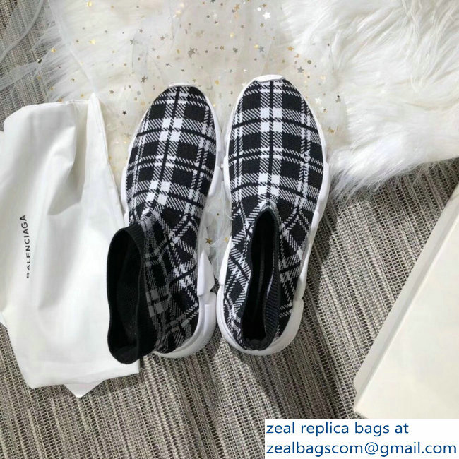 Balenciaga Knit Sock Speed Trainers Lovers Sneakers Grid Black/White 2018 - Click Image to Close