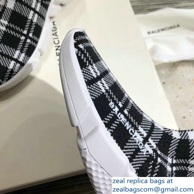 Balenciaga Knit Sock Speed Trainers Lovers Sneakers Grid Black/White 2018 - Click Image to Close