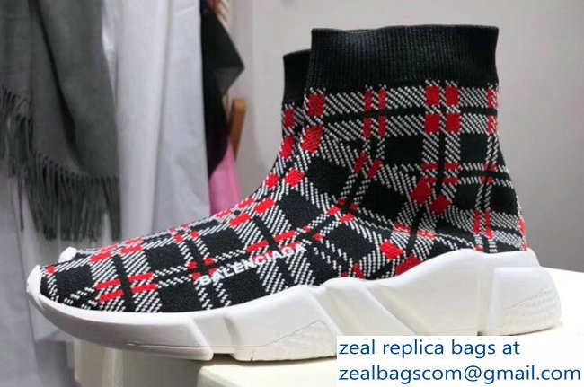 Balenciaga Knit Sock Speed Trainers Lovers Sneakers Grid Gray 2018 - Click Image to Close