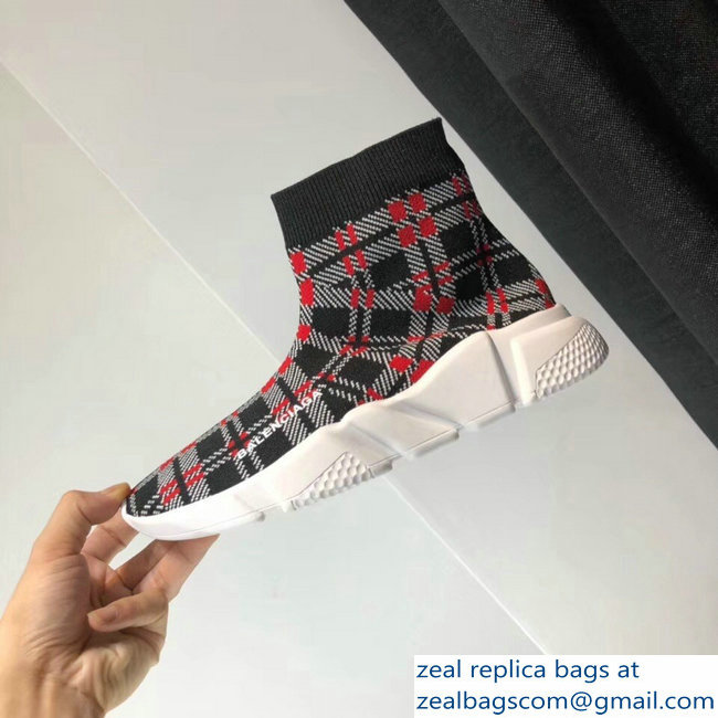 Balenciaga Knit Sock Speed Trainers Lovers Sneakers Grid Gray 2018 - Click Image to Close