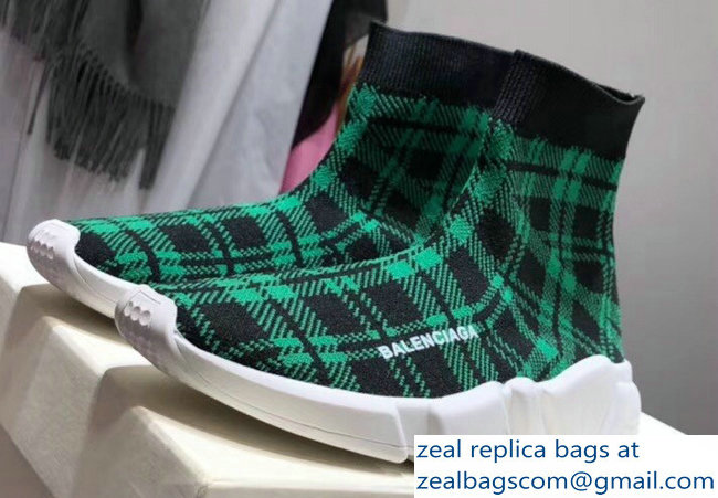 Balenciaga Knit Sock Speed Trainers Lovers Sneakers Grid Green 2018 - Click Image to Close