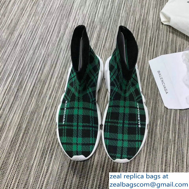 Balenciaga Knit Sock Speed Trainers Lovers Sneakers Grid Green 2018 - Click Image to Close