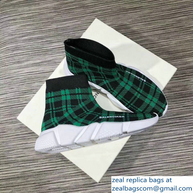 Balenciaga Knit Sock Speed Trainers Lovers Sneakers Grid Green 2018 - Click Image to Close