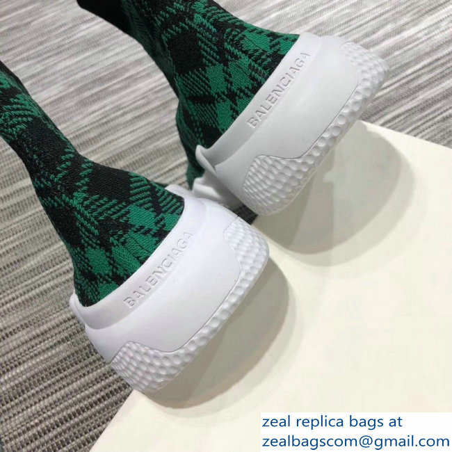 Balenciaga Knit Sock Speed Trainers Lovers Sneakers Grid Green 2018 - Click Image to Close