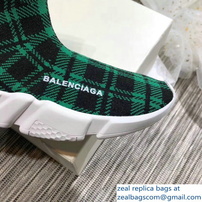 Balenciaga Knit Sock Speed Trainers Lovers Sneakers Grid Green 2018 - Click Image to Close