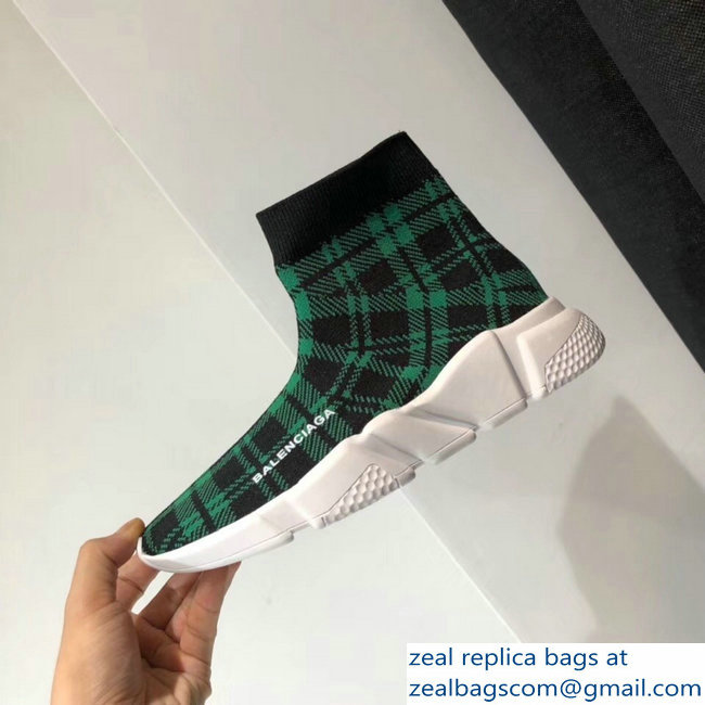 Balenciaga Knit Sock Speed Trainers Lovers Sneakers Grid Green 2018