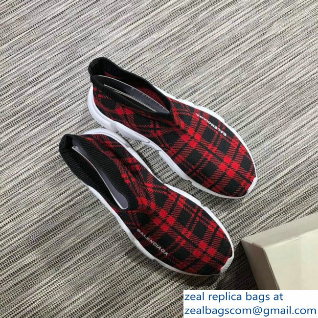 Balenciaga Knit Sock Speed Trainers Lovers Sneakers Grid Red 2018 - Click Image to Close