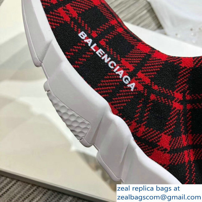 Balenciaga Knit Sock Speed Trainers Lovers Sneakers Grid Red 2018 - Click Image to Close