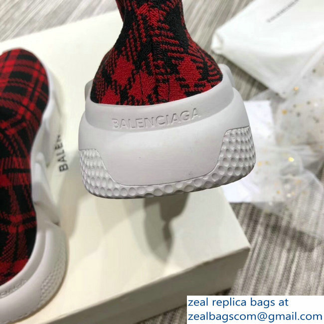 Balenciaga Knit Sock Speed Trainers Lovers Sneakers Grid Red 2018