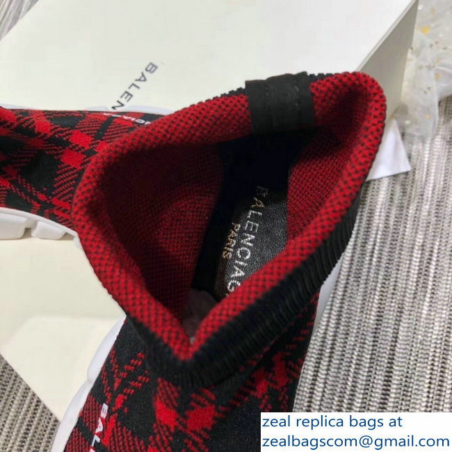 Balenciaga Knit Sock Speed Trainers Lovers Sneakers Grid Red 2018 - Click Image to Close