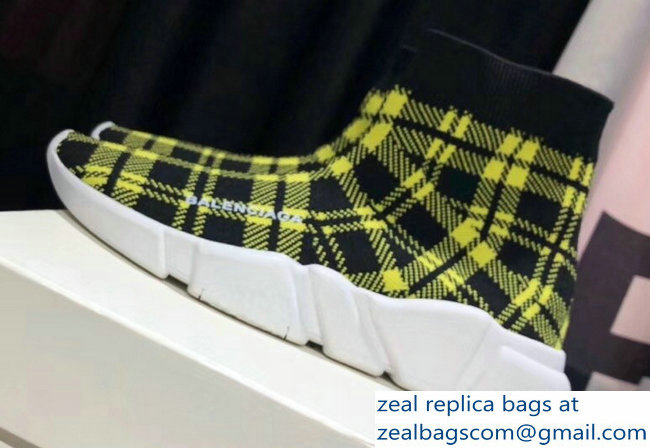 Balenciaga Knit Sock Speed Trainers Lovers Sneakers Grid Yellow 2018 - Click Image to Close