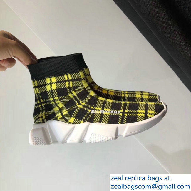 Balenciaga Knit Sock Speed Trainers Lovers Sneakers Grid Yellow 2018 - Click Image to Close