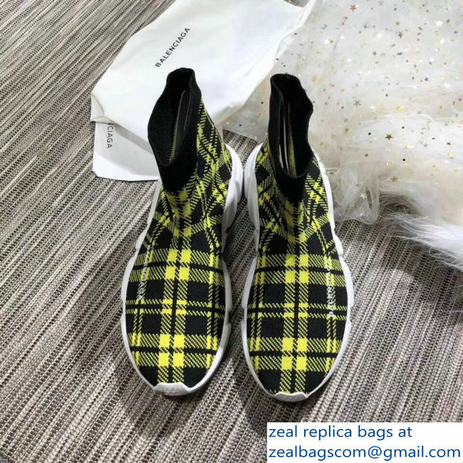 Balenciaga Knit Sock Speed Trainers Lovers Sneakers Grid Yellow 2018 - Click Image to Close