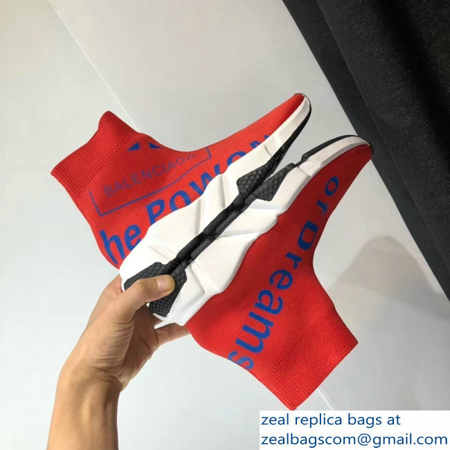 Balenciaga Knit Sock Speed Trainers Lovers Sneakers Power of Dreams Red 2018 - Click Image to Close