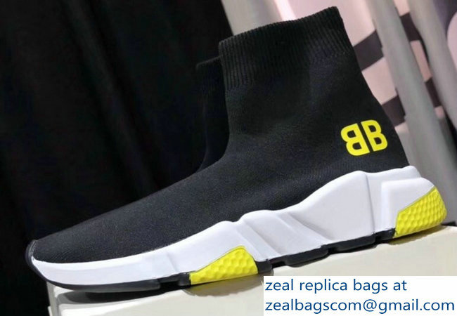 Balenciaga Knit Sock Speed Trainers Lovers Sneakers Yellow BB Black 2018 - Click Image to Close