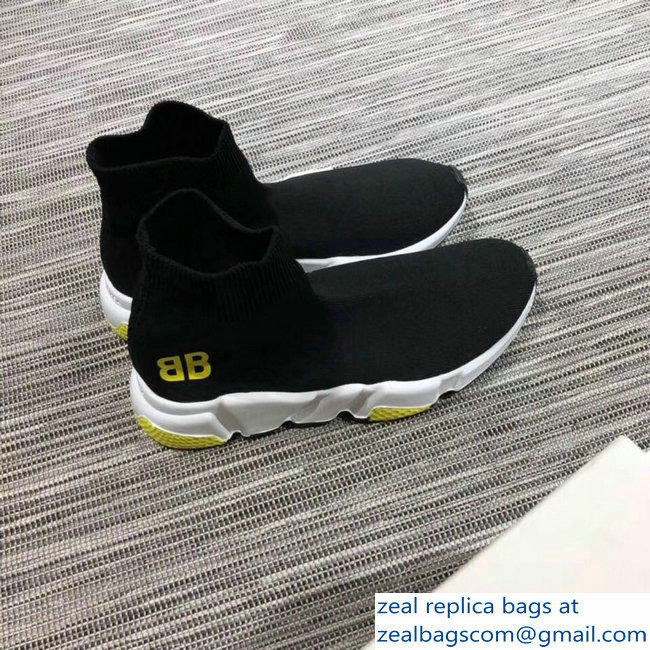 Balenciaga Knit Sock Speed Trainers Lovers Sneakers Yellow BB Black 2018 - Click Image to Close