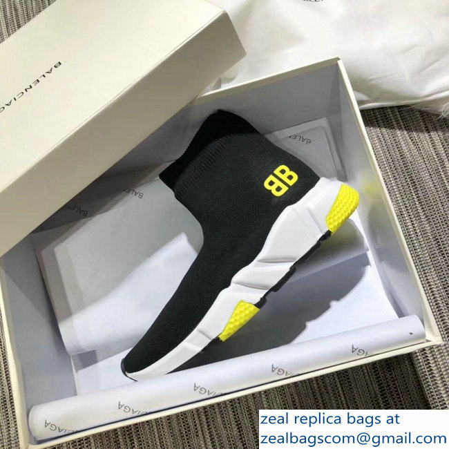 Balenciaga Knit Sock Speed Trainers Lovers Sneakers Yellow BB Black 2018 - Click Image to Close