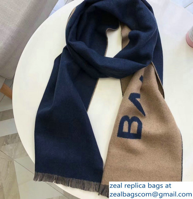 Balenciaga Logo Cashmere Scarf Blue